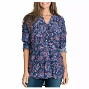 Nine West Crepe Long Sleeve Blouse Floral Buttons
